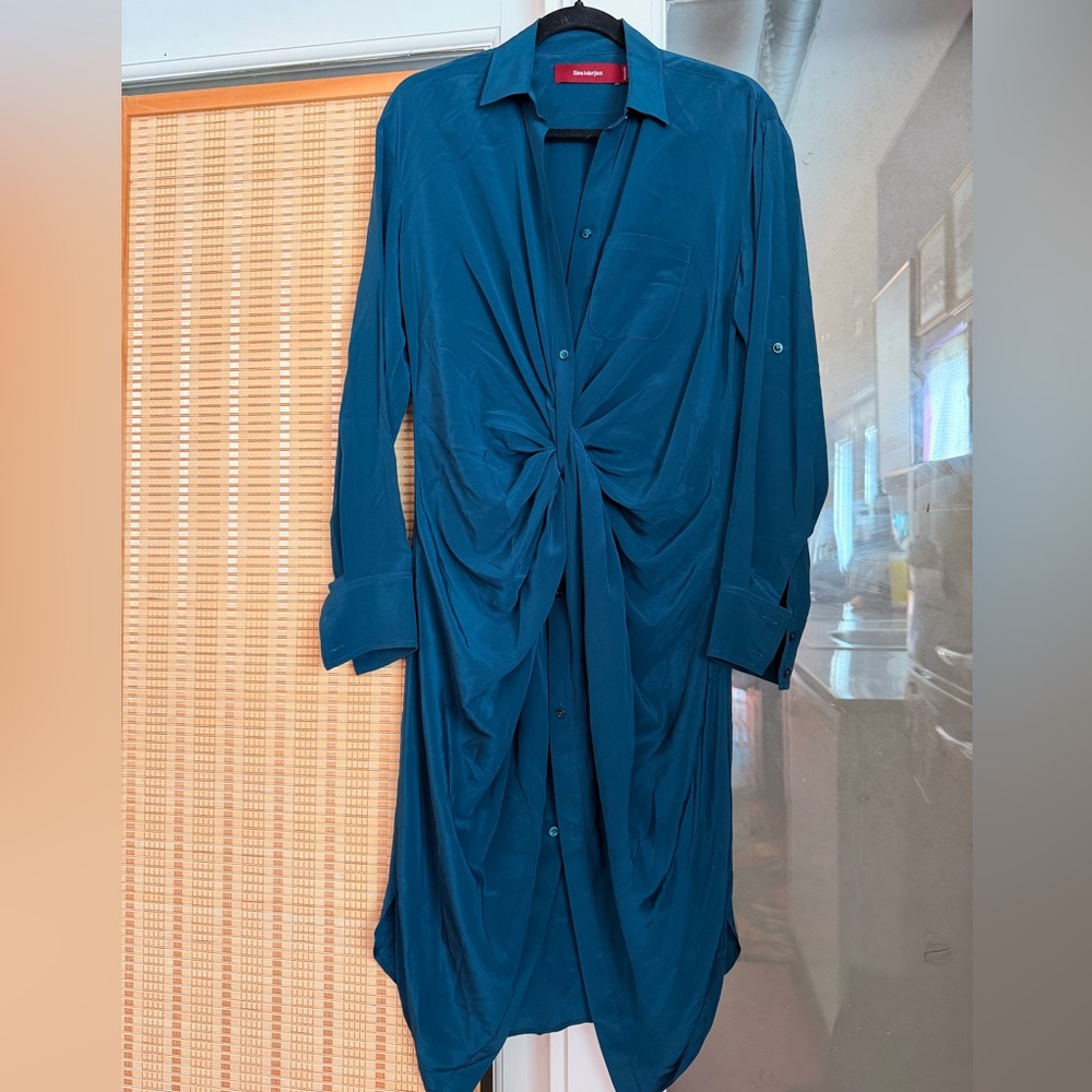 Sies Marjan 100% Silk Teal modest Long Sleeve Dress